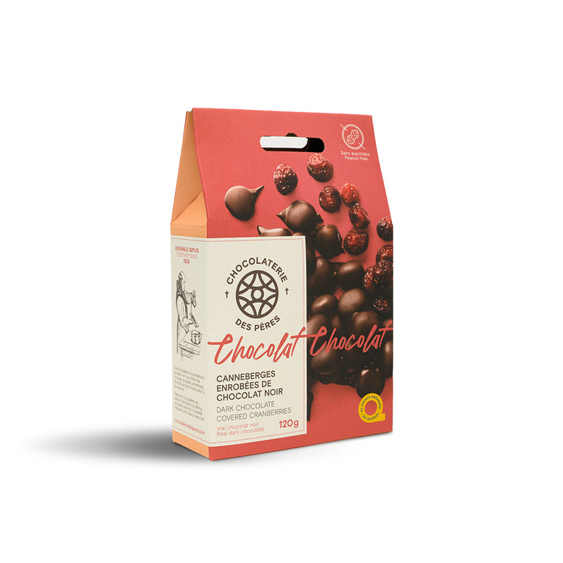 Canneberges séchées enrobées de chocolat noir